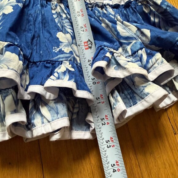 Vintage Hawaiian KY's Hawaii Size L Blue White Hibiscus Floral Ruffle Midi Dress - Picture 11 of 16